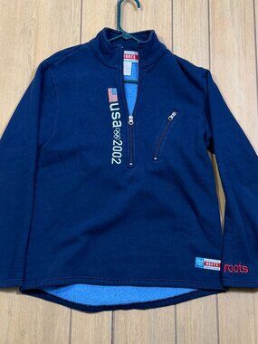 Vintage 2002 Roots Team USA Olympic Quarter Zip Sweatshirt Navy XS